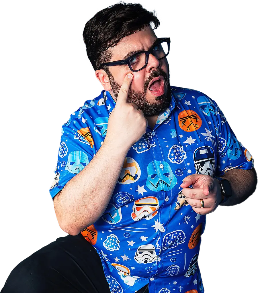 Bruno UAU com a mão no rosto, fazendo cara de espanto
