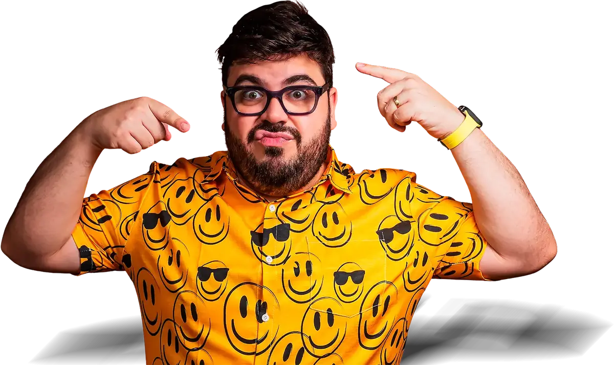 Bruno UAU apontando para a cabeça, pensativo